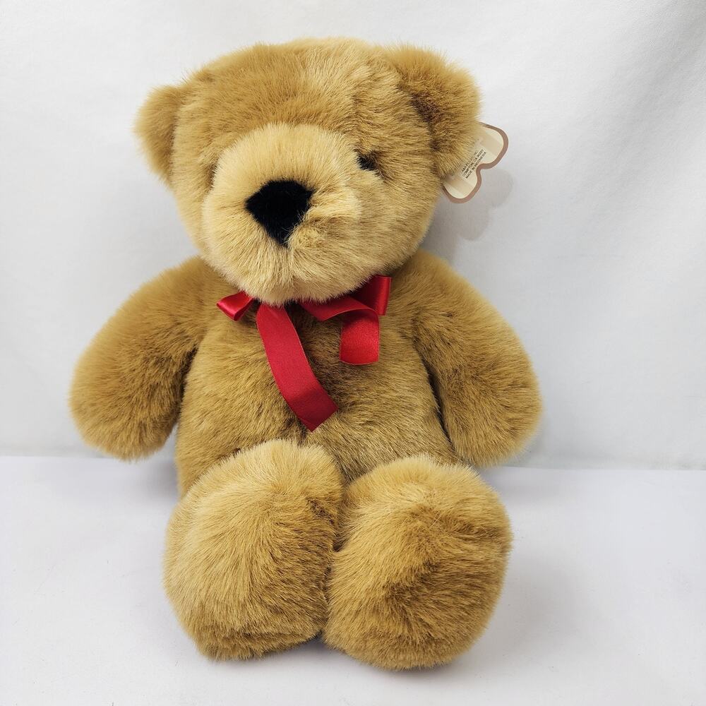 Aurora A&A Huggy Golden 19" Teddy Bear w/Red Bow Soft Plush New W/Tags